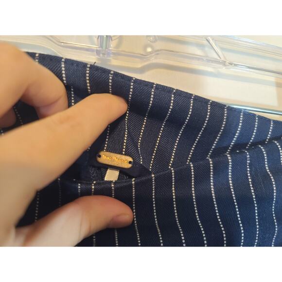 Free People Acadia Wide Leg Cropped Trousers Pants Navy Blue Pinstripe US 6 - Picture 9 of 13